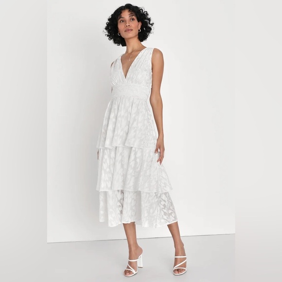 Lulu’s Make It Mesmerizing White Jacquard Tiered Midi Dress size XL - Picture 1 of 7